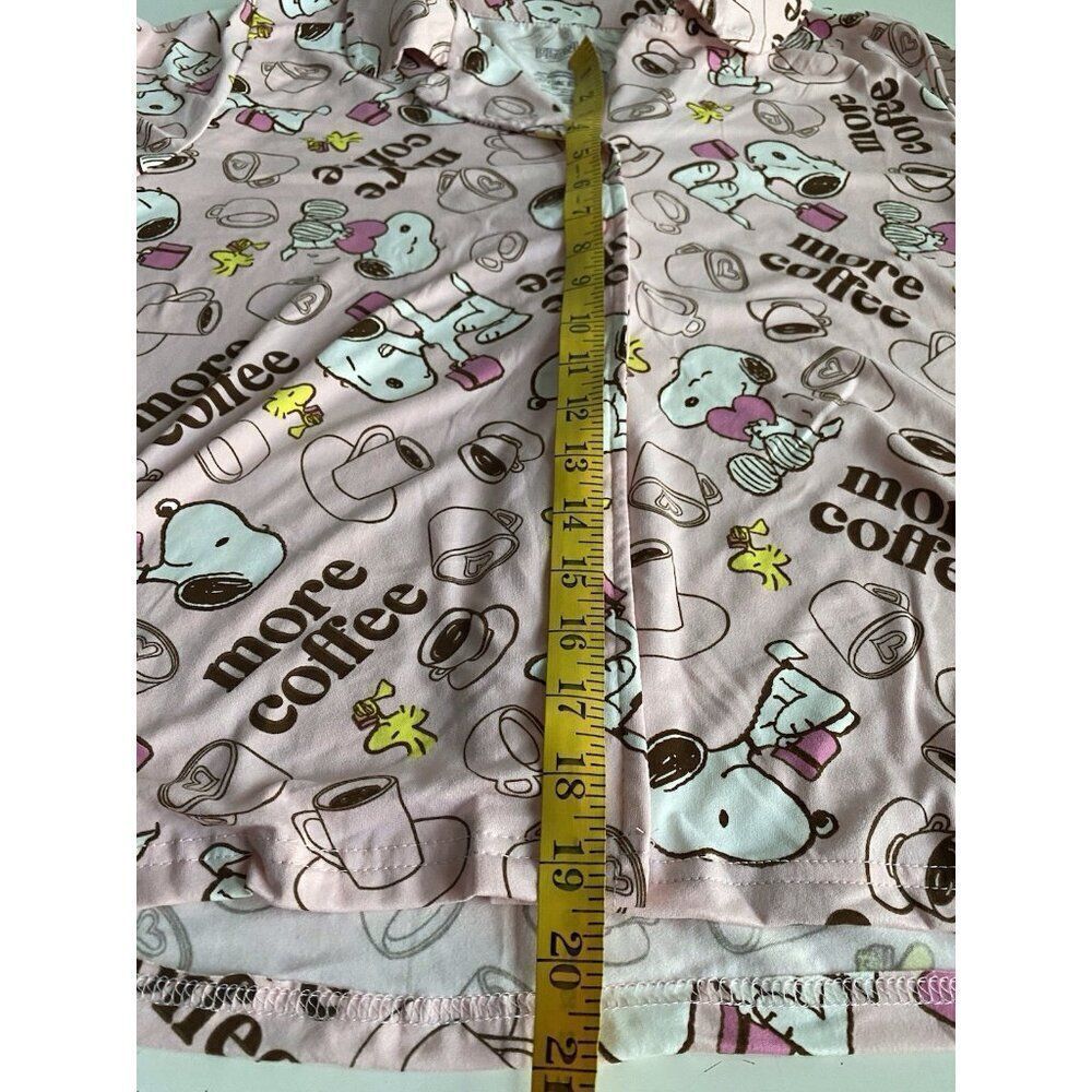 Peanuts SNOOPY Pink Women’s Sz L‎ Pajama PJ Set Pants Short Sleeve More Coffee - Picture 7 of 12